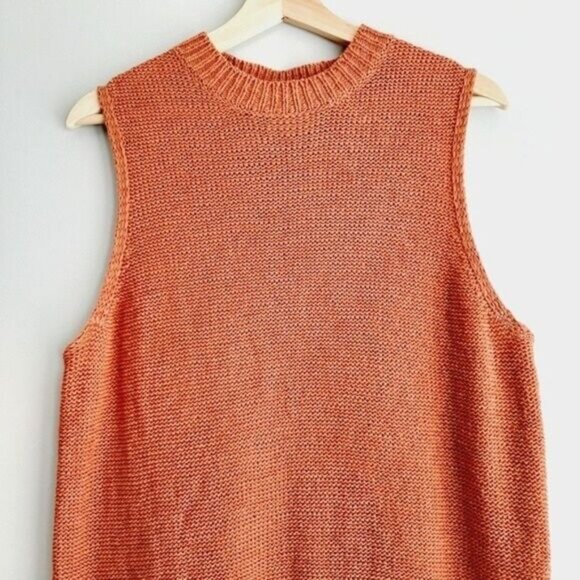 LOU & GREY Linen Cotton Blend Knit Sleeveless Shell Top Hi-Low Hem Sz L - Picture 3 of 8
